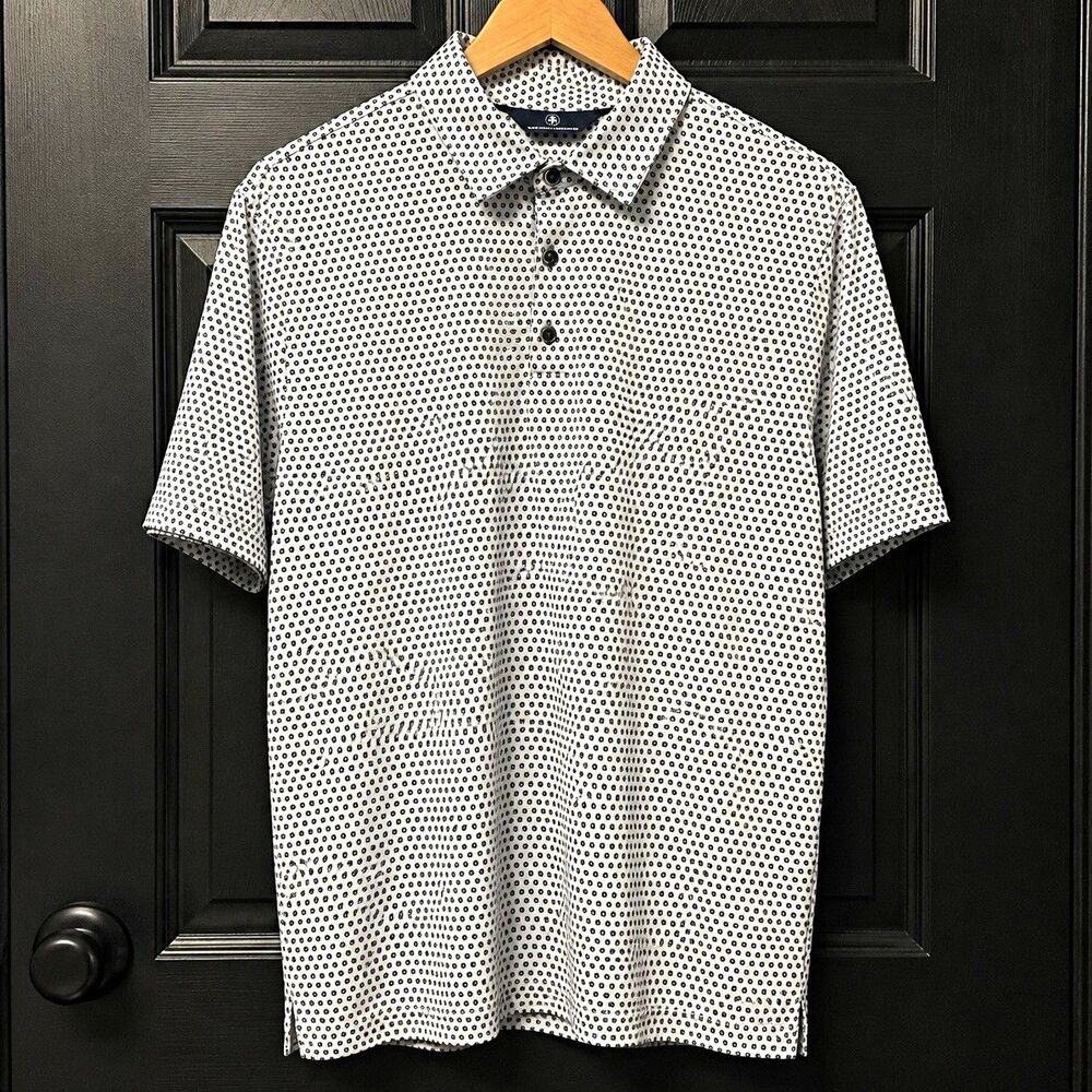 Hart Schaffner Marx Men’s L Beige/Black Geometric Polo Short Sleeve